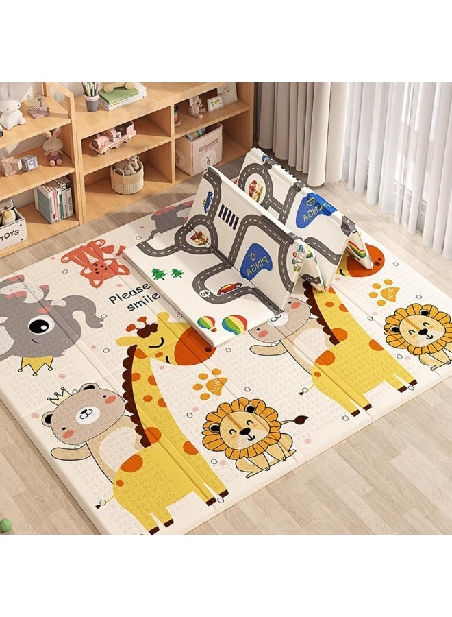 Capstro Foldable Baby Play Mat – Extra Thick Double-Sided Cute Pet Paradise & Car Track Foam Floor Mat with Soft Cushioning for Crawling – Cute Pet Paradise & Car Track - Image 4