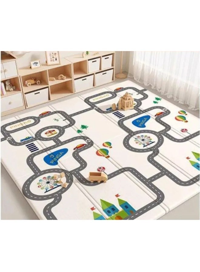 Capstro Foldable Baby Play Mat – Extra Thick Double-Sided Cute Pet Paradise & Car Track Foam Floor Mat with Soft Cushioning for Crawling – Cute Pet Paradise & Car Track - Image 3