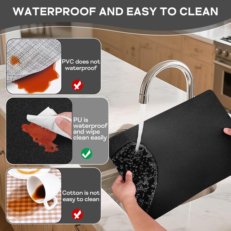 APLKER Faux Leather Placemats Set of 6 Waterproof Table Mats with Coaste | 17×12 In Heat Resistant Place Mats Set of 6 Wipebale & Washable Table Placemats for Kitchen Dining Indoor & Outdoor Black - Image 5