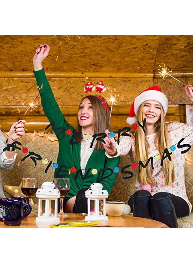 LeeSky Merry Friendsmas Banner Merry Friendsmas Decorations Friendsmas Decorations Kids Ugly Christmas Sweater Ugly Christmas Sweater Party Decorations Christmas Party Decorationsblack Glitter  - Image 2