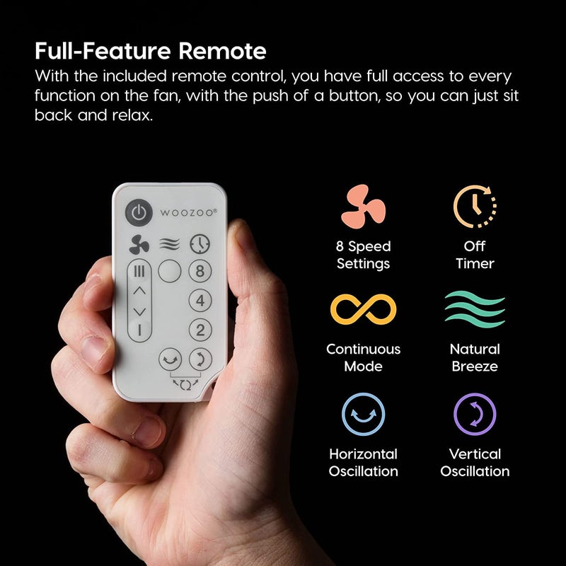 IRIS USA WOOZOO Fan with Remote, Oscillating Fan, Desk Fan, Table Air Circulator, Globe Fan, 8 Speeds, 82ft Max Air Distance, Low Noise DC Motor, 8h Timer, 120° Adjustable Tilt, White - Image 3