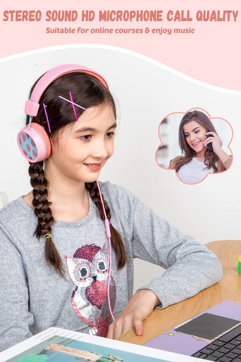 New Bee Kids Headphones Wired for School with Microphone KH20 HD Stereo Safe Volume Limited 85dB/94dB Foldable Lightweight for Girl/Mac/Android/Kindle/Tablet/Pad (Pink) - Image 2