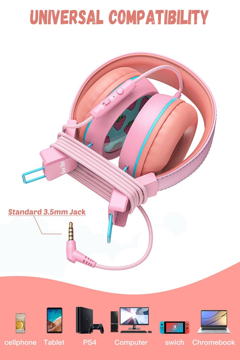 New Bee Kids Headphones Wired for School with Microphone KH20 HD Stereo Safe Volume Limited 85dB/94dB Foldable Lightweight for Girl/Mac/Android/Kindle/Tablet/Pad (Pink) - Image 5