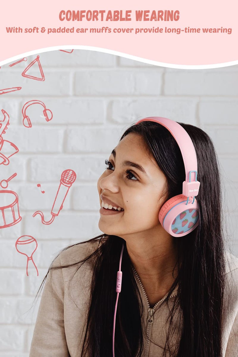 New Bee Kids Headphones Wired for School with Microphone KH20 HD Stereo Safe Volume Limited 85dB/94dB Foldable Lightweight for Girl/Mac/Android/Kindle/Tablet/Pad (Pink) - Image 4