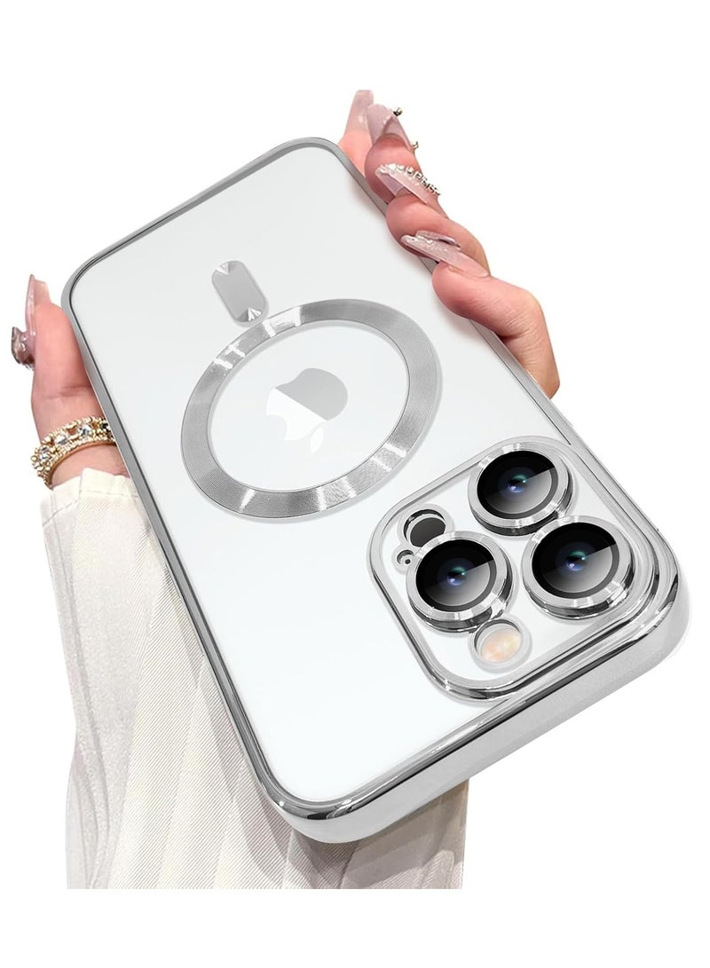 Magnetic Case for iPhone 16 Pro (6.3 Inch) with Built-in Camera Lens Protector - Compatible with MagSafe - Silver - Image 1