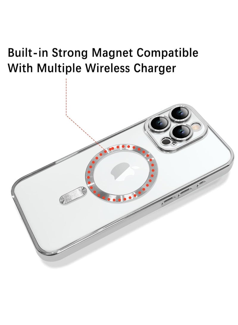 Magnetic Case for iPhone 16 Pro (6.3 Inch) with Built-in Camera Lens Protector - Compatible with MagSafe - Silver - Image 2