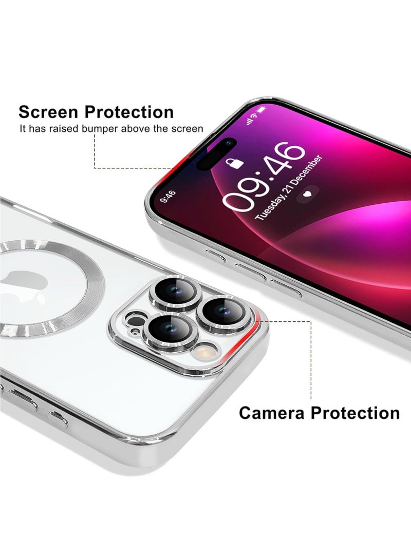 Magnetic Case for iPhone 16 Pro (6.3 Inch) with Built-in Camera Lens Protector - Compatible with MagSafe - Silver - Image 3