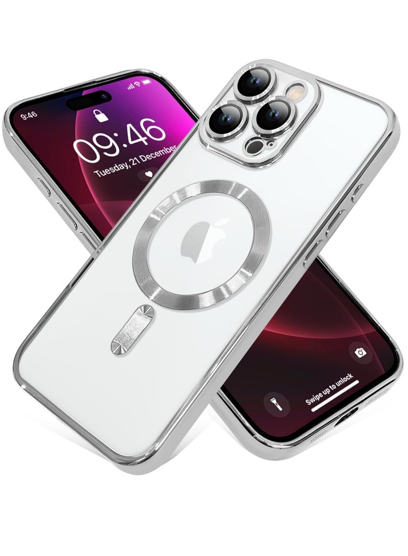 Magnetic Case for iPhone 16 Pro (6.3 Inch) with Built-in Camera Lens Protector - Compatible with MagSafe - Silver - Image 4