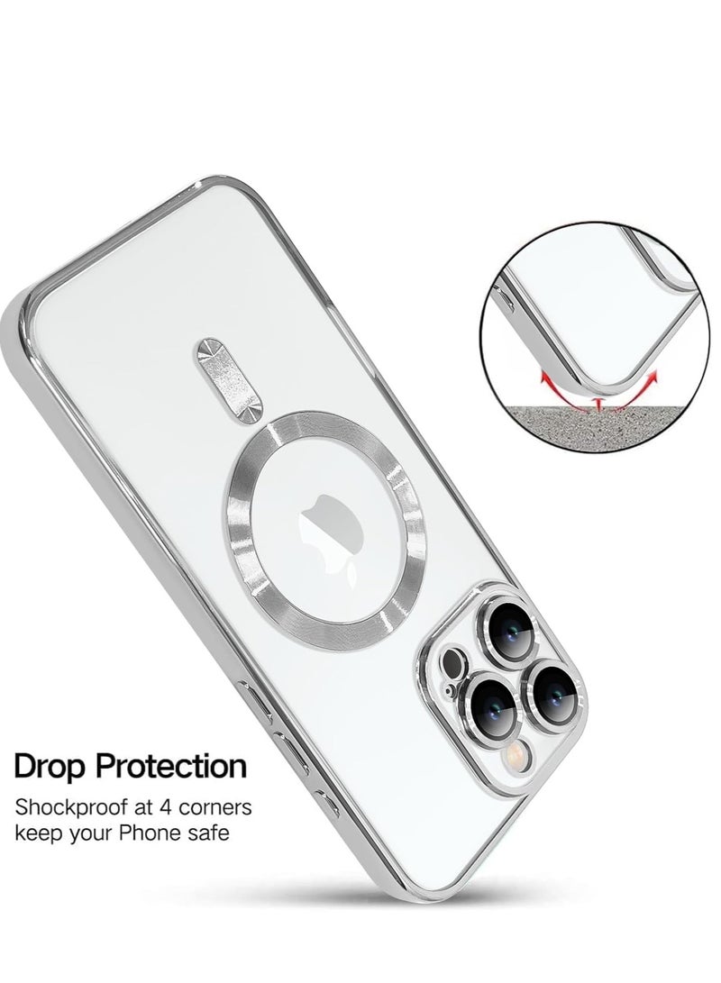 Magnetic Case for iPhone 16 Pro (6.3 Inch) with Built-in Camera Lens Protector - Compatible with MagSafe - Silver - Image 5