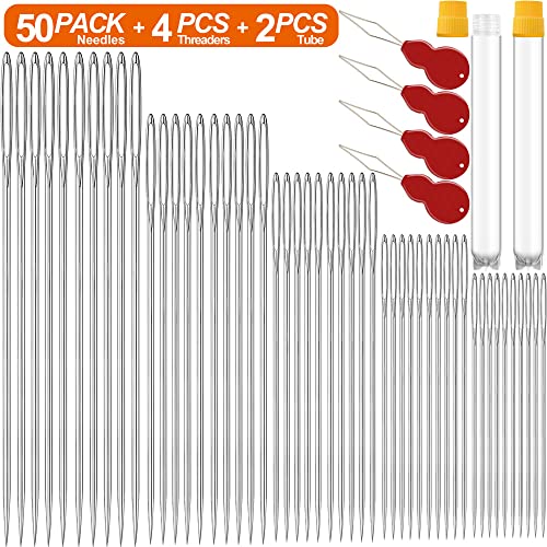 JollMono 50 Pack Premium Large Eye Needles for Hand Sewing with Needle Threaders, Assorted Sizes, Embroidery Needles for Hand Sewing, Sewing Needles Large Eye, Big Eye Needle - Image 3