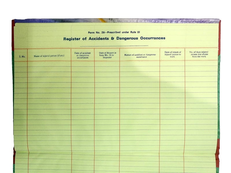LRS Form 26 Register of Accident and Dangerous Occurences, prescribed Under Rule 3 Under Factory Act - Image 1