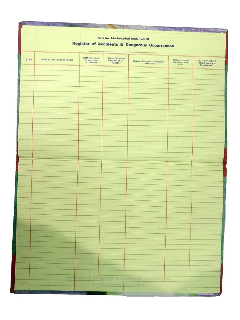 LRS Form 26 Register of Accident and Dangerous Occurences, prescribed Under Rule 3 Under Factory Act - Image 2