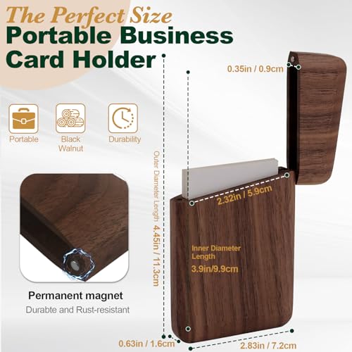 Yookin Wood Business Card Holder Wooden Magnetic Business Card Case Portable Simple (Black Walnut) - Image 2