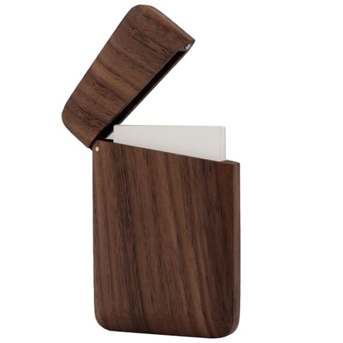 Yookin Wood Business Card Holder Wooden Magnetic Business Card Case Portable Simple (Black Walnut) - Image 1