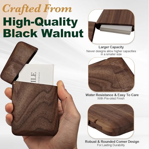 Yookin Wood Business Card Holder Wooden Magnetic Business Card Case Portable Simple (Black Walnut) - Image 3