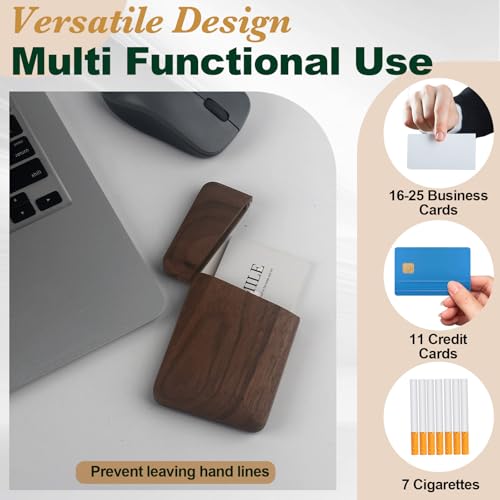 Yookin Wood Business Card Holder Wooden Magnetic Business Card Case Portable Simple (Black Walnut) - Image 4
