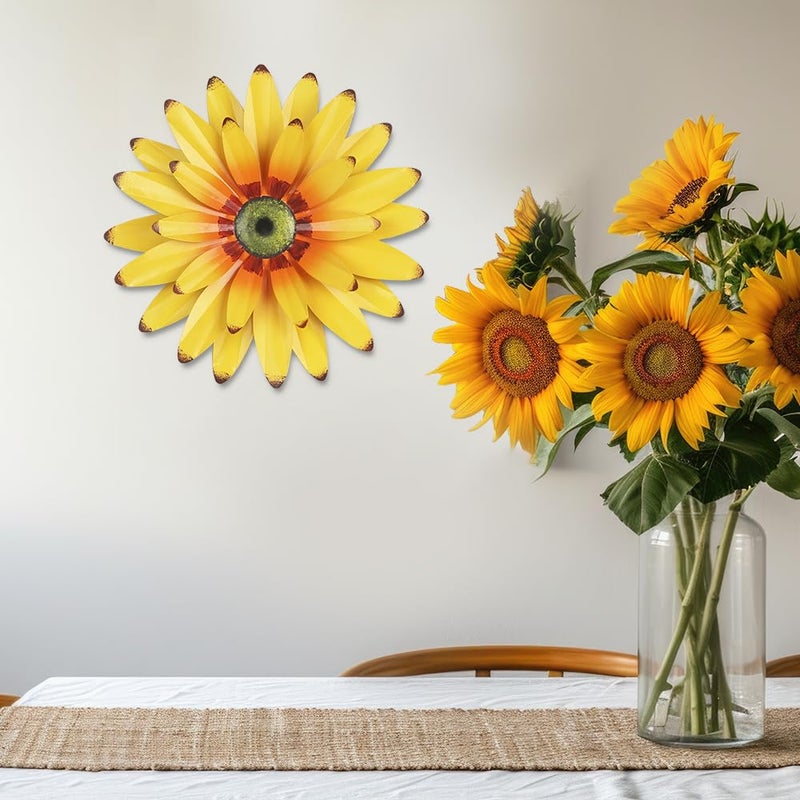 hogardeck Sunflower Decor 11" Metal Flower Wall Decor for Indoor Outdoor, Sunflower Kitchen Decor Floral Metal Wall Art, Sunflower Wall Decor for Bathroom, Living Room, Porch, Garden, Yard, Backyard - Image 4