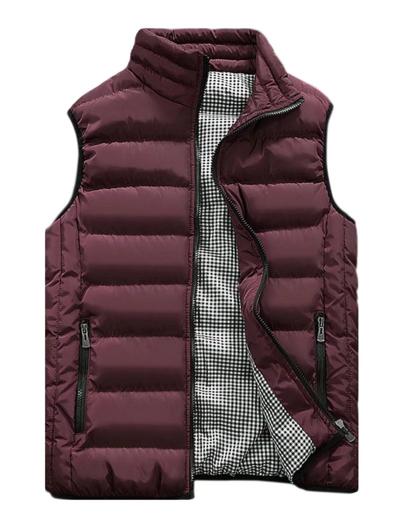 Vcansion Men's Outdoor Casual Stand Collar Vest Padded Jacket Coat Vest Wine Red S - Image 1
