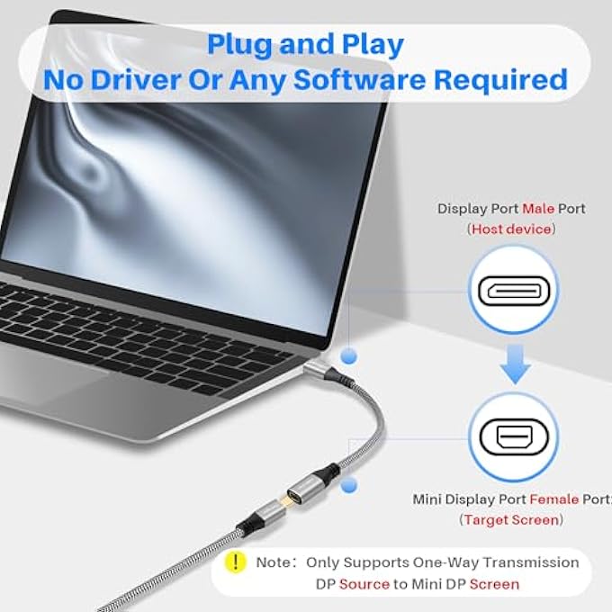 rayihni 8K DISPLAYPORT TO MINI DISPLAYPORT ADAPTER 2PACK, UNI-DIRECTIONAL DISPLAYPORT MALE (SOURCE) TO MINI DISPLAYPORT FEMALE (SCREEN) CONVERTER, (THUNDERBOLT 2 COMPATIBLE) SUPPORTS 8K@60HZ, 4K@120HZ - Image 2