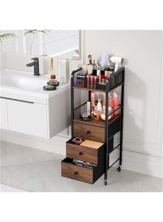 Arabest Rolling Makeup Cart Organizer - Floor Skincare Make Up Storage with 3 Drawers, Vanity Organizer Cosmetic Display Cases Holder for Skin Care Perfume Nail Polish Brush Hair Tool  - Image 2