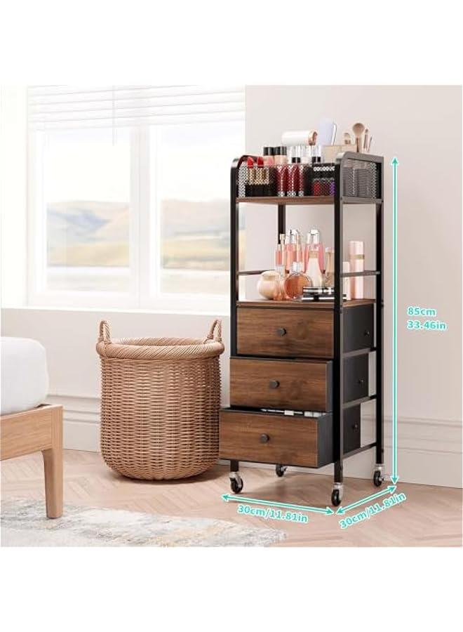 Arabest Rolling Makeup Cart Organizer - Floor Skincare Make Up Storage with 3 Drawers, Vanity Organizer Cosmetic Display Cases Holder for Skin Care Perfume Nail Polish Brush Hair Tool  - Image 3