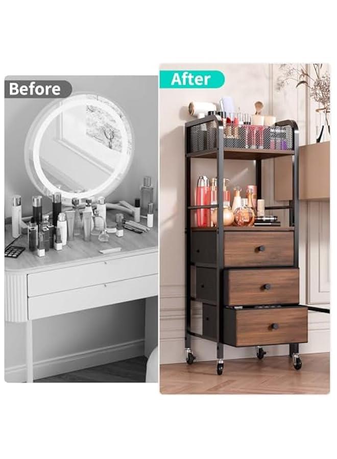 Arabest Rolling Makeup Cart Organizer - Floor Skincare Make Up Storage with 3 Drawers, Vanity Organizer Cosmetic Display Cases Holder for Skin Care Perfume Nail Polish Brush Hair Tool  - Image 4