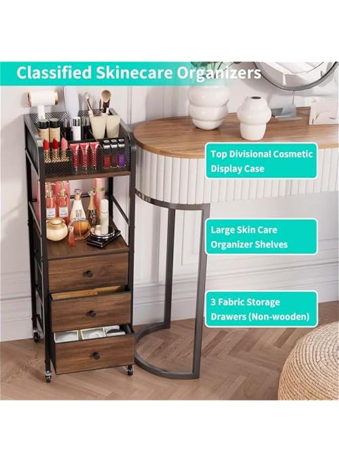 Arabest Rolling Makeup Cart Organizer - Floor Skincare Make Up Storage with 3 Drawers, Vanity Organizer Cosmetic Display Cases Holder for Skin Care Perfume Nail Polish Brush Hair Tool  - Image 5