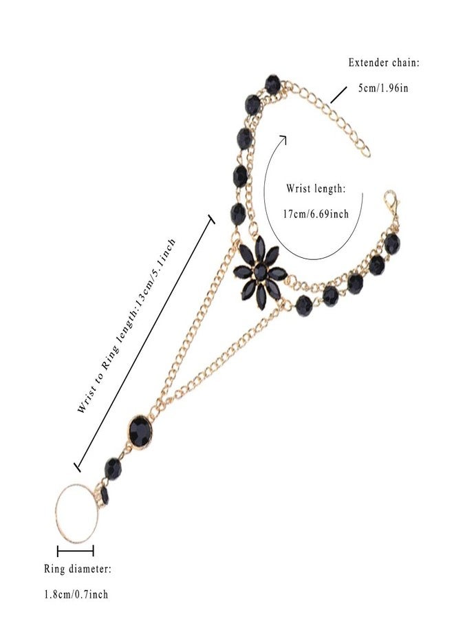 Yalice Rhinestone Finger Bracelet Ring Black Crystal Hand Chains Flower Slave Finger Chain Fashion Charm Hand Jewelry for Women - Image 3