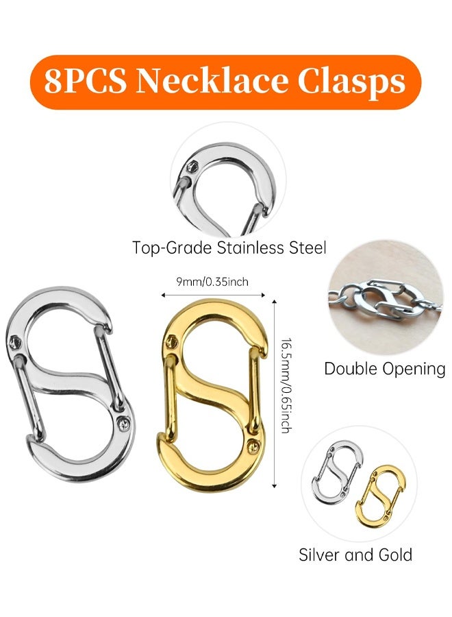8 PCS Double Opening Shortener Clasps, Stainless Steel Lobster Clasps, Universal Necklace Clasp, Charm Clasp S Lock, For DIY Jewelry Making Bracelet Crafts - Image 2