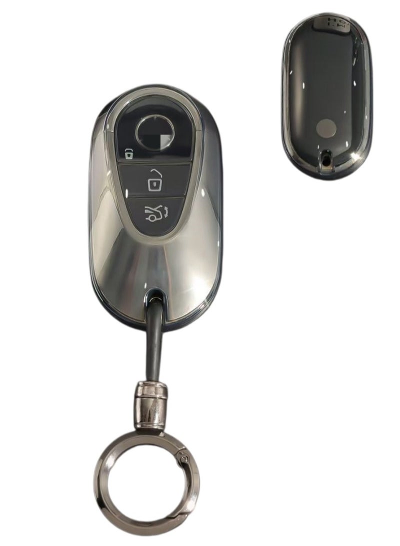 OUYoo غطاء حافظة ريموت مفتاح السيارة OUYoo متوافق مع مرسيدس بنز C E S GLC CLE EQE EQS 300 350 450 500 560 580 AMG، شفاف أسود، يأتي مع سلسلة مفاتيح. - Image 1