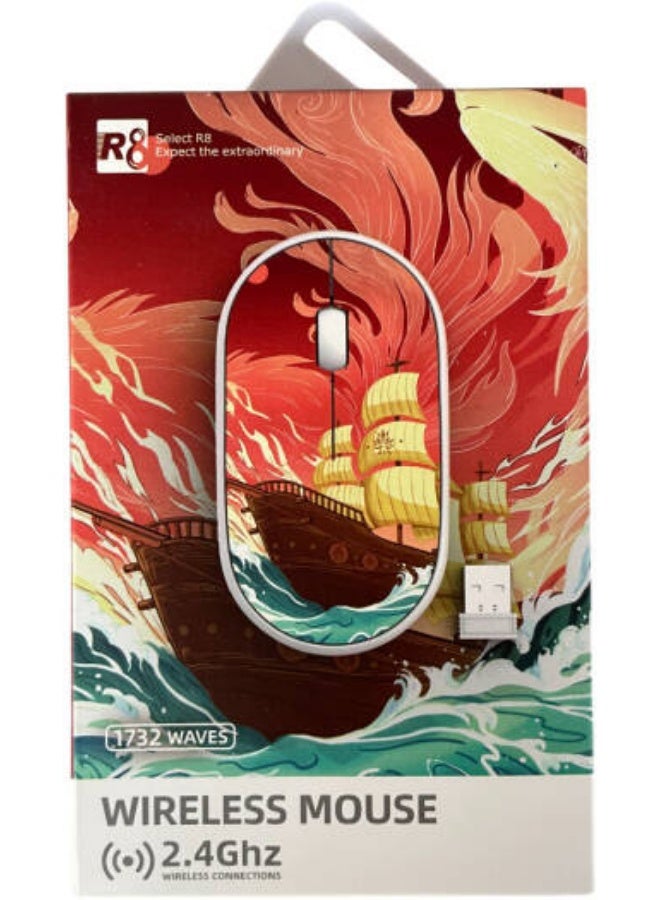 أر8 ماوس لاسلكي 1732 بتصميم أنمي ثلاثي الأبعاد أنيق - لاسلكي بتردد 2.4 جيجا هرتز، خفيف الوزن - 3 أزرار - مستشعر بصري بدقة 1200 نقطة في البوصة - تصميم مريح - مدى فعال يصل إلى 10 أمتار - يعمل ببطارية AA - مناسب للأعمال المكتبية | صن رايز - Image 2