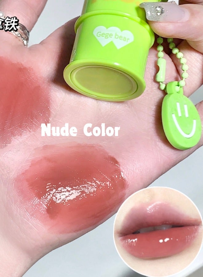 Gege bear Glaze Lip Watery Mirror Moisturizing Pure Plant Lip Glaze - Nude Color with Chain - Image 2