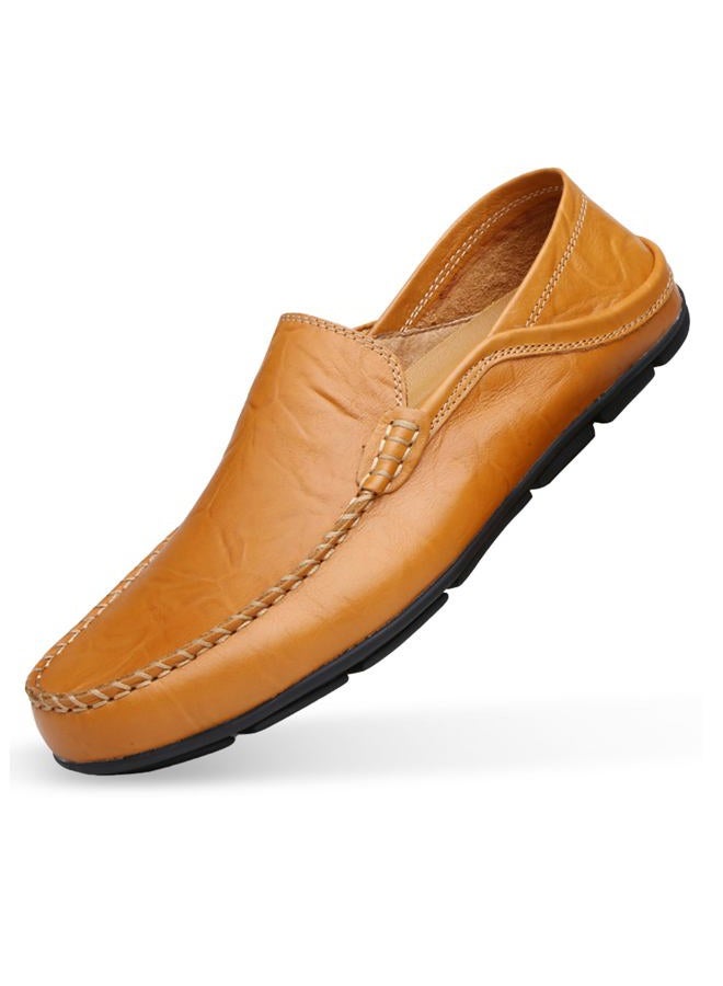 Go Tour Men's Premium Genuine Leather Casual Slip On Loafers Breathable Driving Shoes Fashion Slipper Footwear Yellow 9/43 - Image 1