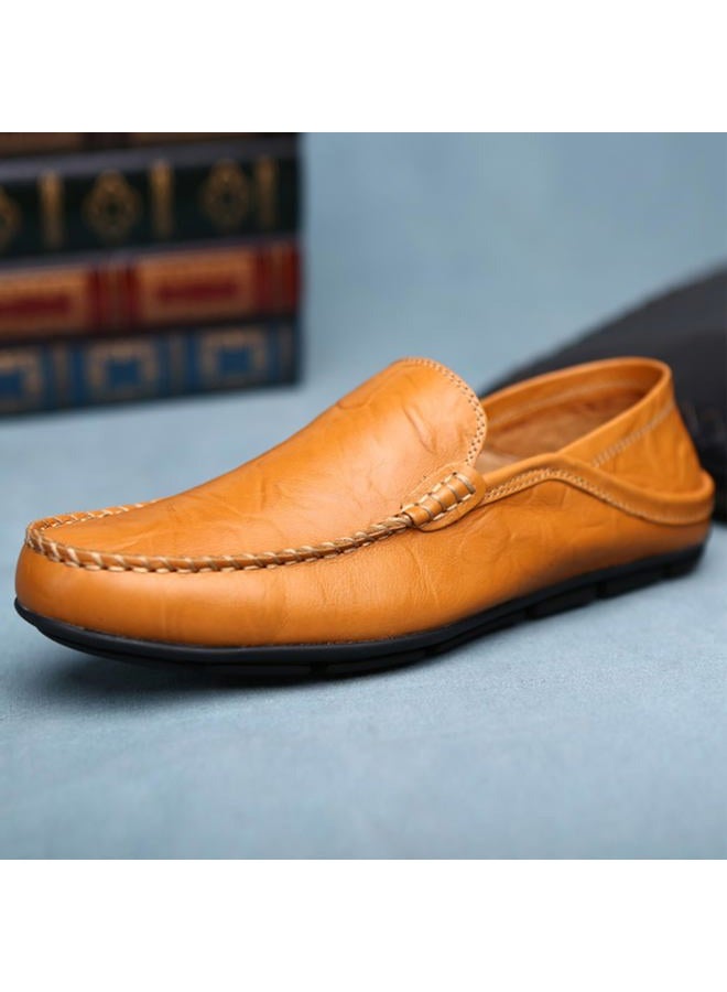 Go Tour Men's Premium Genuine Leather Casual Slip On Loafers Breathable Driving Shoes Fashion Slipper Footwear Yellow 9/43 - Image 4