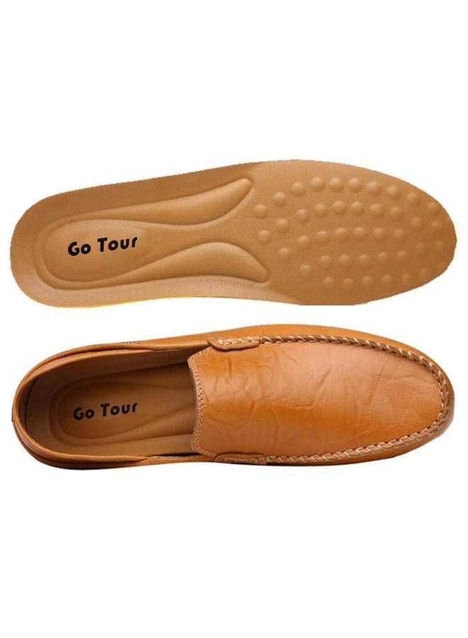 Go Tour Men's Premium Genuine Leather Casual Slip On Loafers Breathable Driving Shoes Fashion Slipper Footwear Yellow 9/43 - Image 5