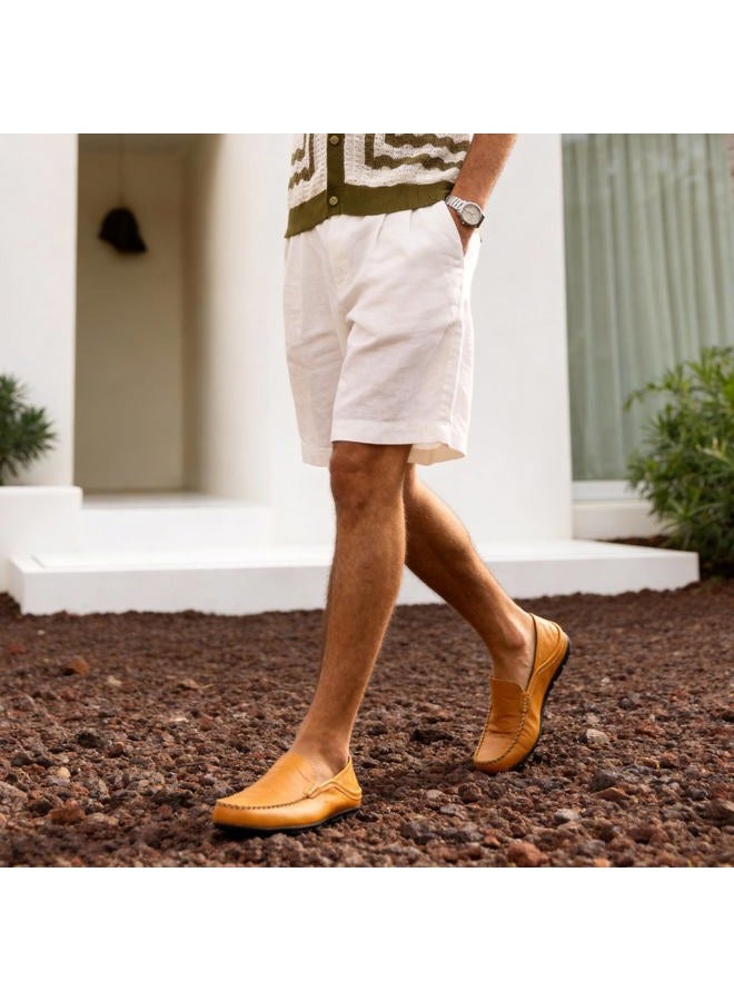 Go Tour Men's Premium Genuine Leather Casual Slip On Loafers Breathable Driving Shoes Fashion Slipper Footwear Yellow 9/43 - Image 3