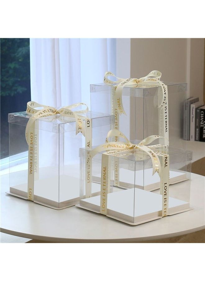 Full Transparent Snack Gift Birthday Cake Packaging Empty Box Lego Blocks Dust-proof-Specifications:1 Set 4inch Single Layer Length, Width 17, Height 12cm-Color:Blue Model + Free Ribbon