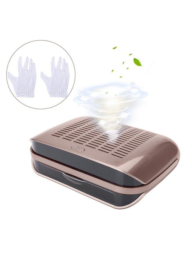 klarako Nail Art Dust Collector 68W Strong Power Nail Vacuum Cleaner Machine Professional Salon Nails Dust Suction Equipment, With a pair of Gloves(Brown)  - Image 1
