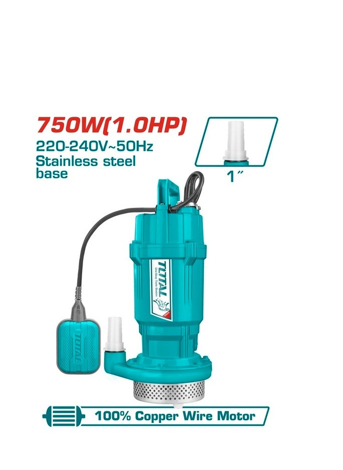 TOTAL Total Submersible Pump 750W (1.0HP) – 32m Head, 120L/min Flow, Clean Water Pump with Float Switch, Stainless Steel Construction, for Pool Draining, Irrigation & Water Transfer  - Image 1