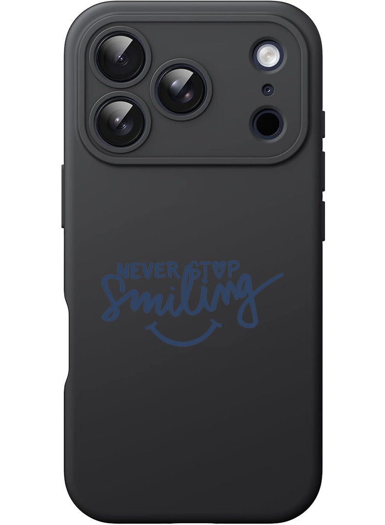 Theodor Protective Slim Fit Case Liquid Silicone Cover with Full Body Protection Anti-Scratch Shockproof Case For Apple iPhone 17 Pro (Black) Never Stop Smilling - Image 1