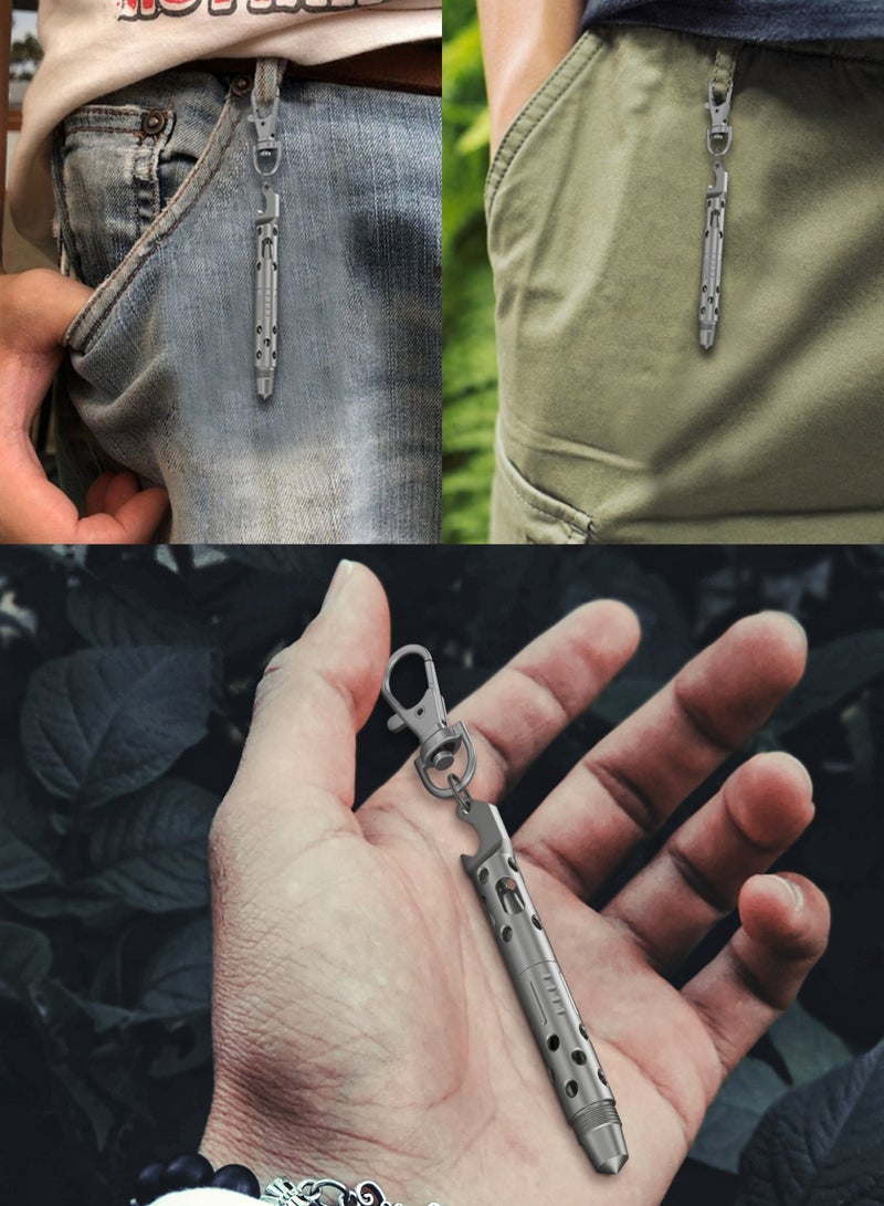Aiseely Tactical Pen with Bottle Opener 3 in 1 Design，Stainless Steel Keychain， Mini Pocket Size Necklace Pen Included Key Ring Hook Refills for Driver Mailman Hostess - Image 4