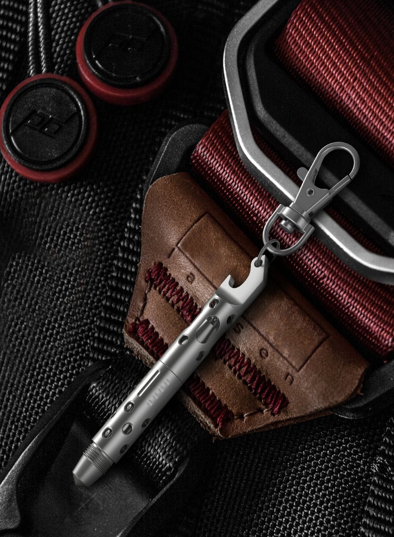 Aiseely Tactical Pen with Bottle Opener 3 in 1 Design，Stainless Steel Keychain， Mini Pocket Size Necklace Pen Included Key Ring Hook Refills for Driver Mailman Hostess - Image 3