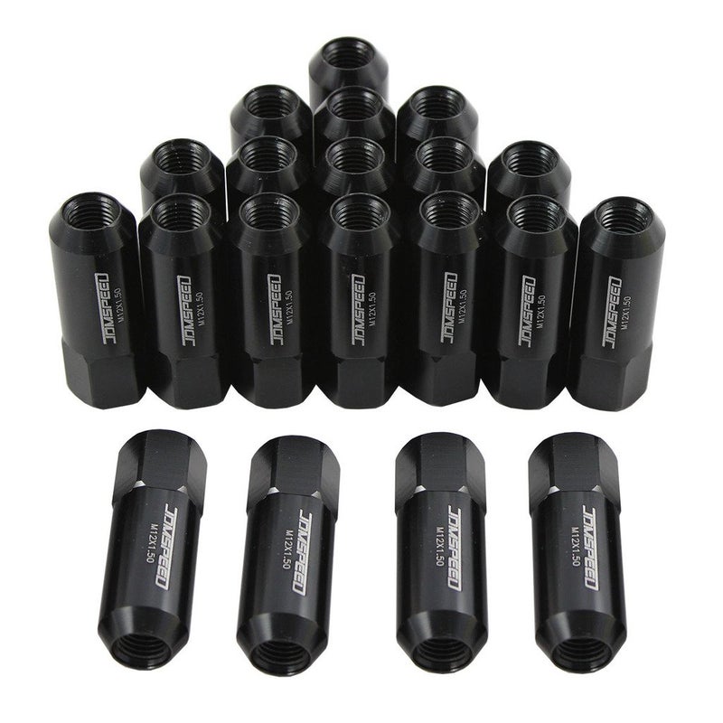 JDMSPEED Black 60MM Aluminum Extended Tuner Lug Nuts Replacement for Wheel Rims M12X15 20PCS