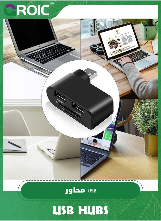 4 in 1 Rotatable USB Hub, Portable 180 Degrees Rotate USB Hub, USB C SD Card Reader for Macbook, Laptops, Mobile HDD and More, 4 in 1 Multi-Port Laptop Hub