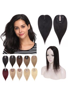 SEGO Hair Toppers for Women Real Human Hair No Bangs 130% Density 10 * 12CM Silk Base 100% Remy Human Hair Clip in Top Wiglet Hair Pieces for Thinning Hair-12 Inch Natural Black  - Image 1