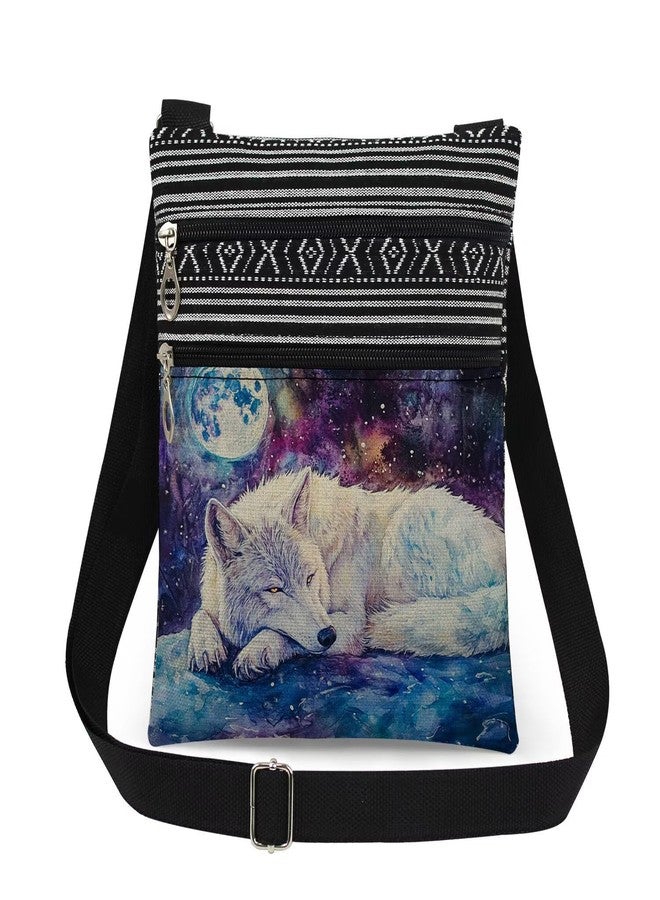 XiaoGalaee Galactic Wolf Moon Print Man Crossbody Bag Adjustable Unisex Shoulder Bag with Zipper Mystical Gift for Starry Nights Animal Lovers Women Birthday Gifts Messenger Bags - Image 1