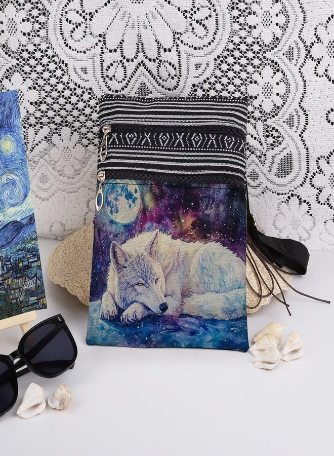 XiaoGalaee Galactic Wolf Moon Print Man Crossbody Bag Adjustable Unisex Shoulder Bag with Zipper Mystical Gift for Starry Nights Animal Lovers Women Birthday Gifts Messenger Bags - Image 3
