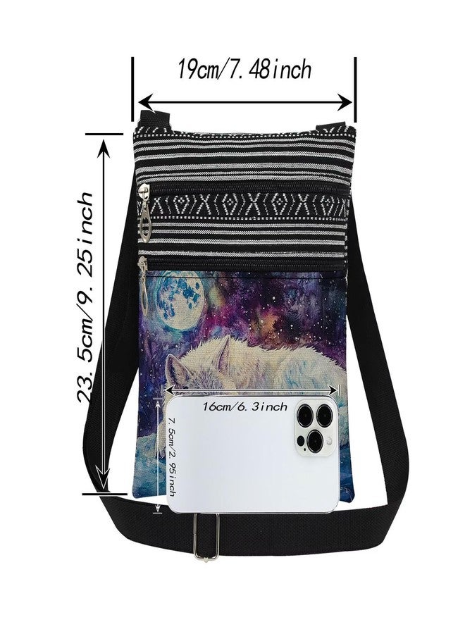 XiaoGalaee Galactic Wolf Moon Print Man Crossbody Bag Adjustable Unisex Shoulder Bag with Zipper Mystical Gift for Starry Nights Animal Lovers Women Birthday Gifts Messenger Bags - Image 4