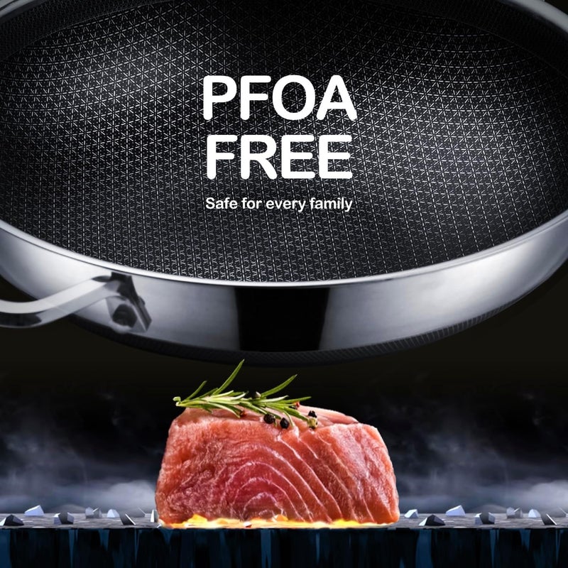 DOTCLAD 13 Inch Hybrid Stainless Steel Wok with Lid and Steamer Basket, Non Stick Stir Fry Pan, PFOA-Free, Works on Induction, Dishwasher & Oven Safe - Image 3