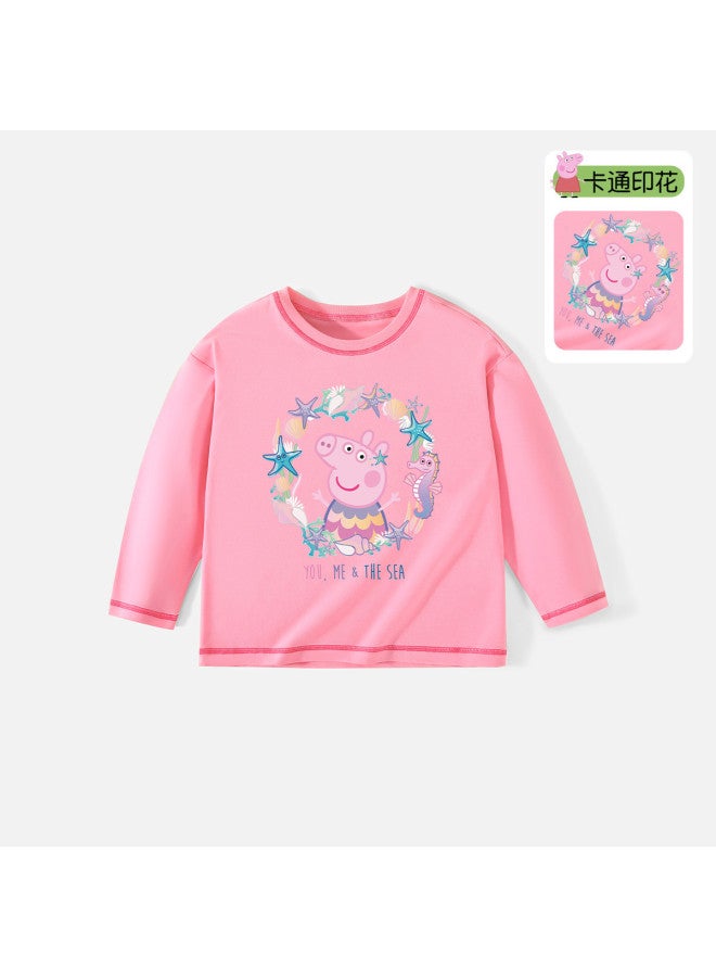 Peppa Pig spring Girls' Pure Cotton Breathable Long Sleeve Pullover T-shirt Cartoon Casual Baby Tee - Image 2